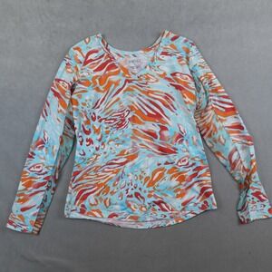 IBKUL Shirt Womens Medium Floral ICIKULS V Neck Mesh Trim Icefil Golf Top